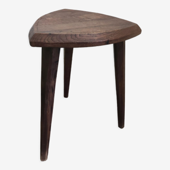 Wooden stool tripod seat beveled vintage brutalist
