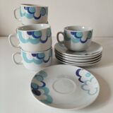 6 vintage cups and 6 saucers with blue cloud decoration by Chriss G.