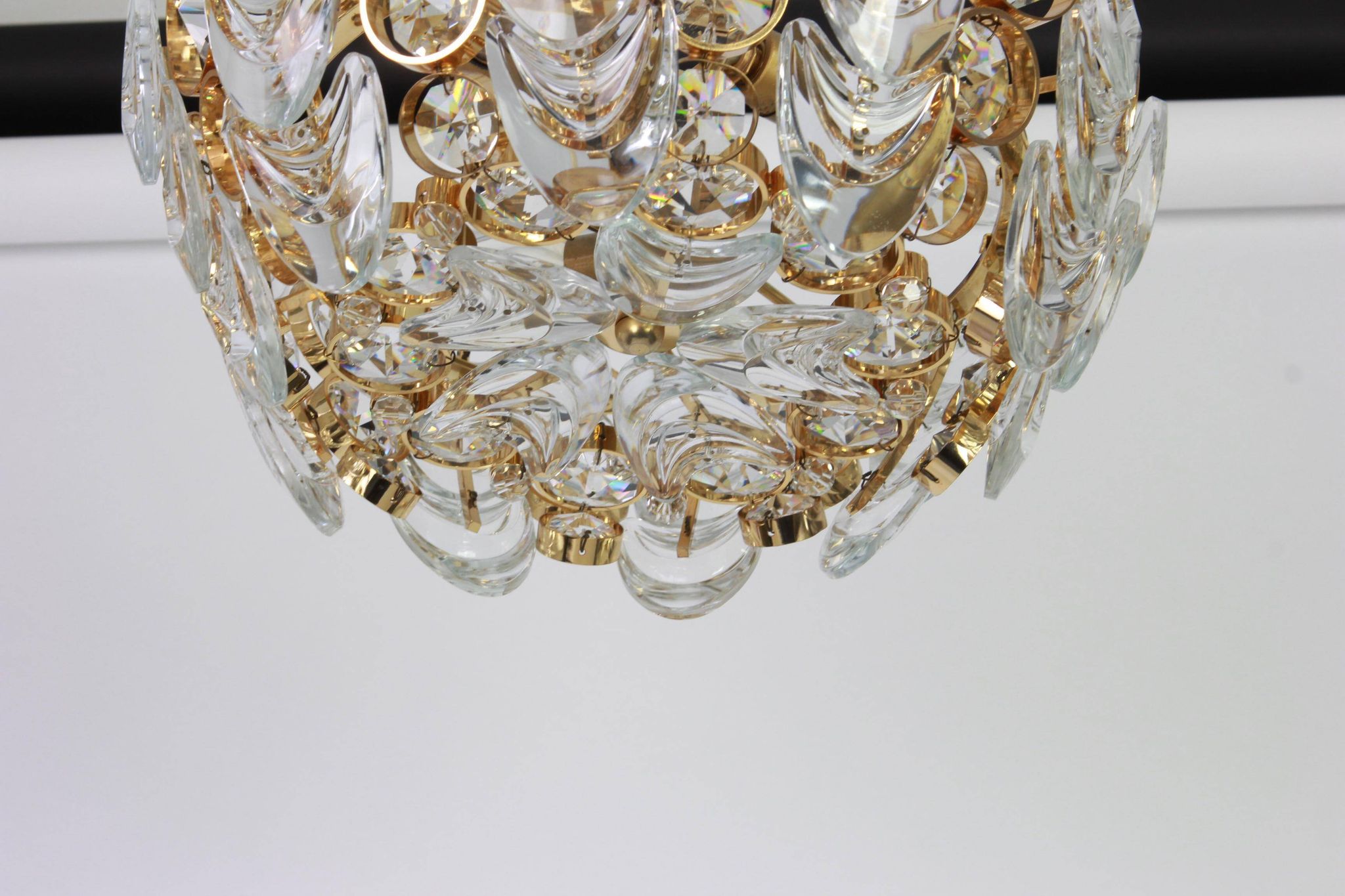 Small golden brass suspension with crystal glass inlay by Palwa, Germany, 1970s.