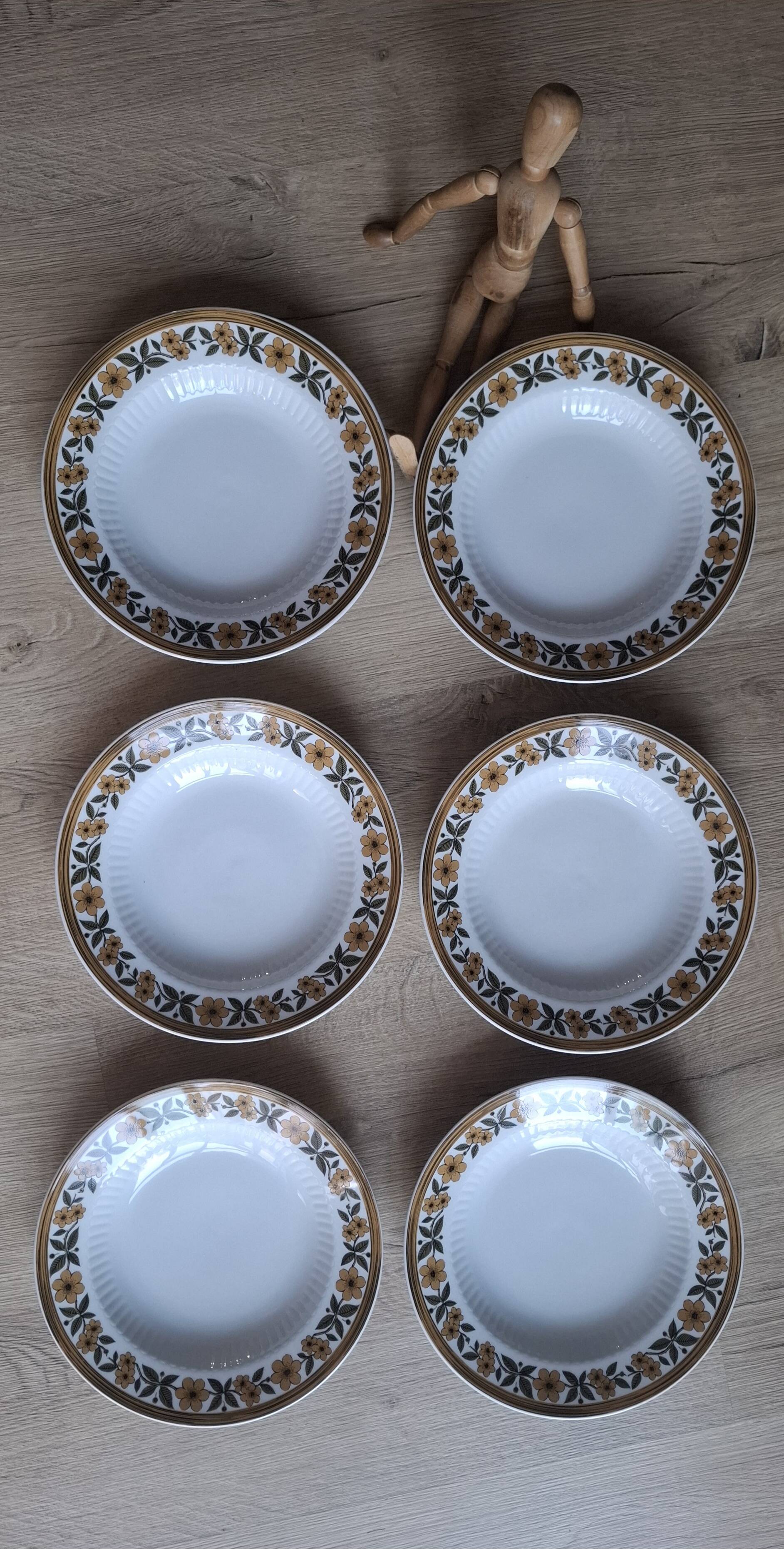 Set of 6 plates Mitteteich Bavaria gold flowers
