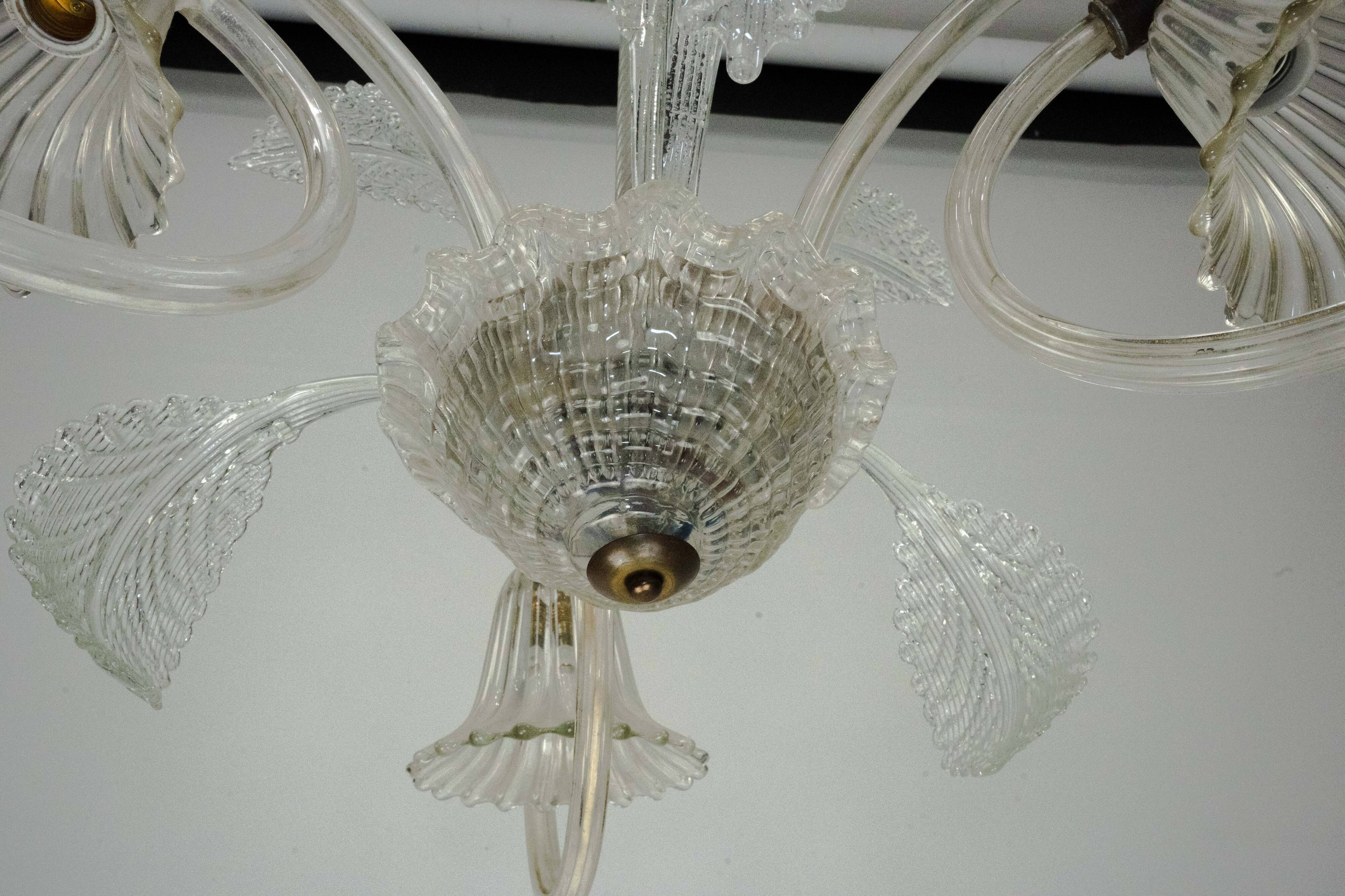 Art Deco Murano Glass Three-Arm Chandelier, Italy, 1940s