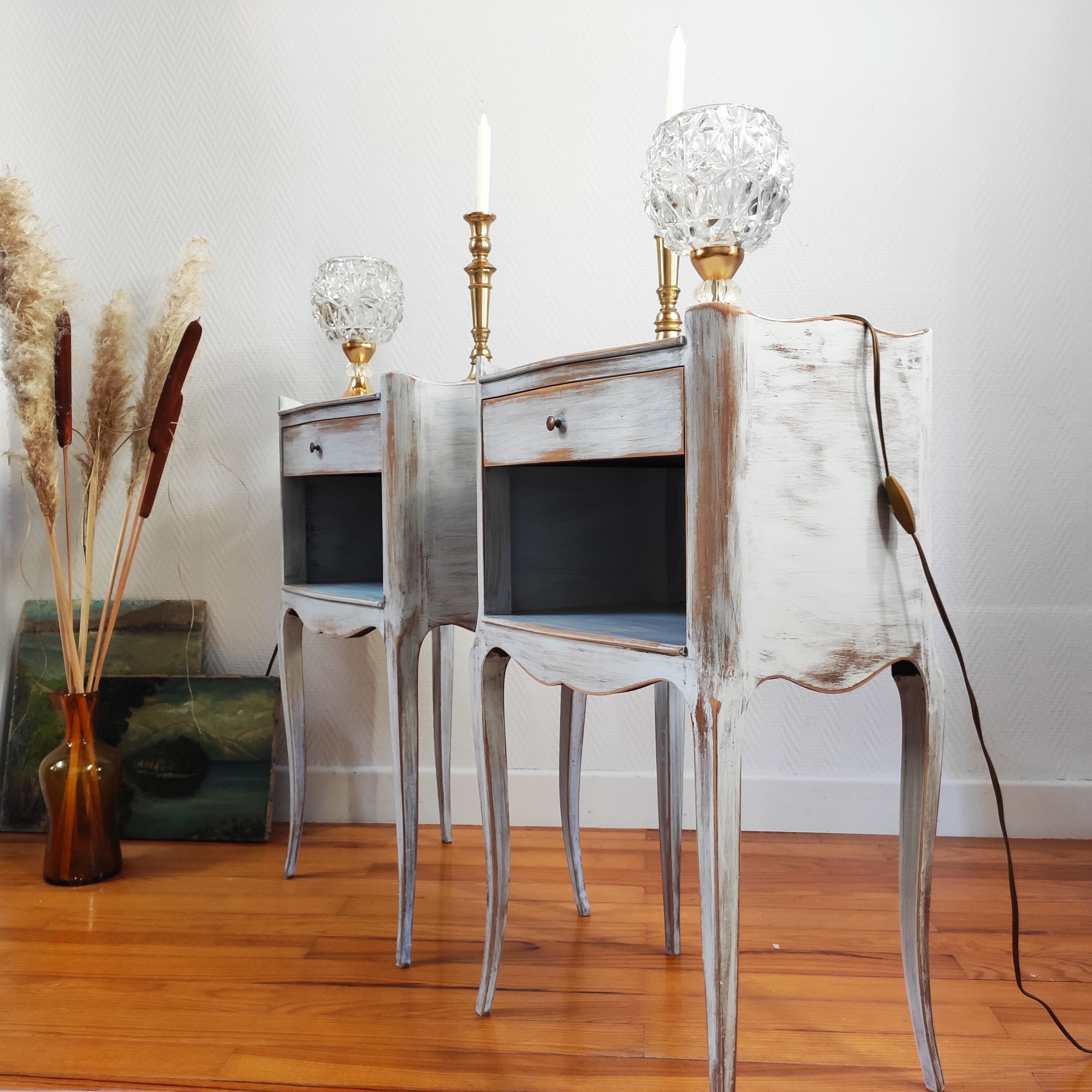 Pair of patinated bedside tables