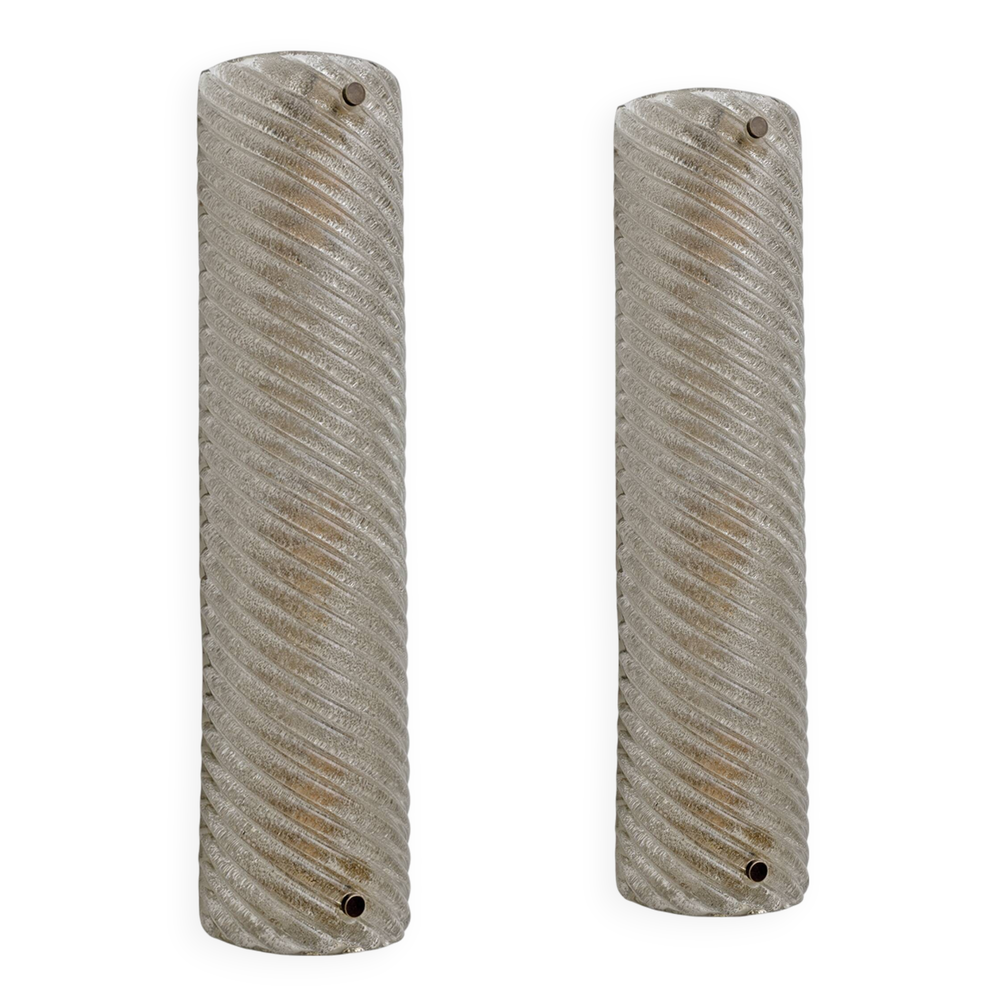 Pair of Barovier & Toso Style Modern Murano Glass Smoked Twisted Sconces