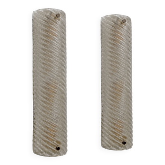 Pair of Barovier & Toso Style Modern Murano Glass Smoked Twisted Sconces