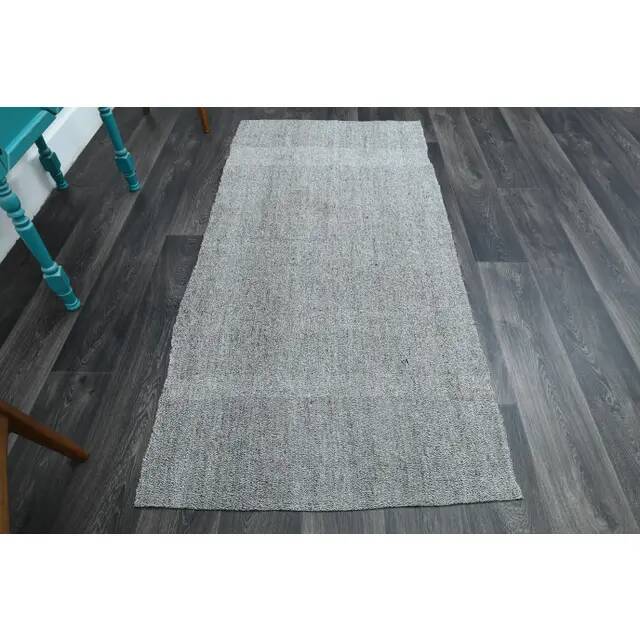 Vintage Turkish Oushak Handmade Wool Cotton Gray Area Rug 98x202