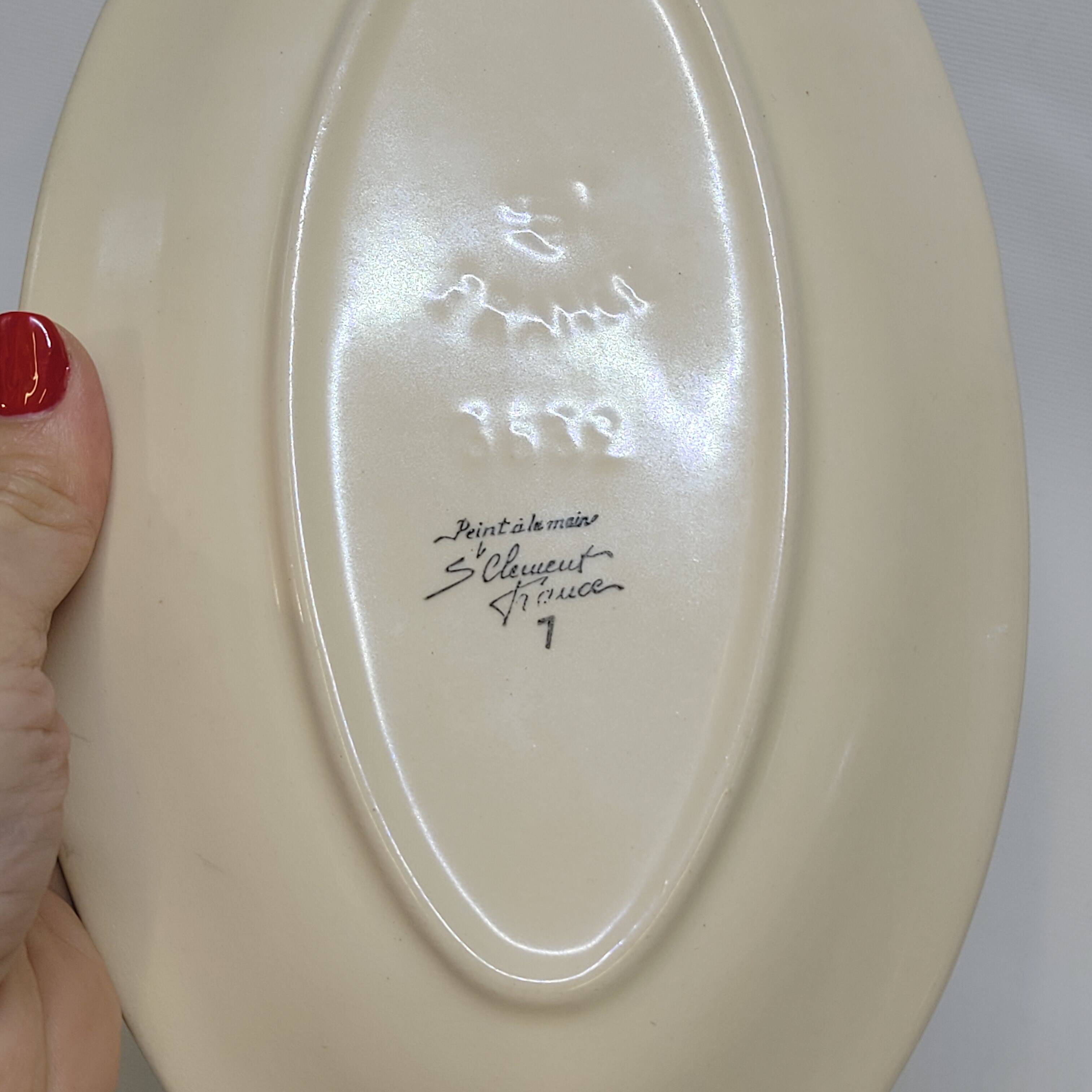 2 Oval Plates Dishes Saint Clément France Vintage Hand Painted