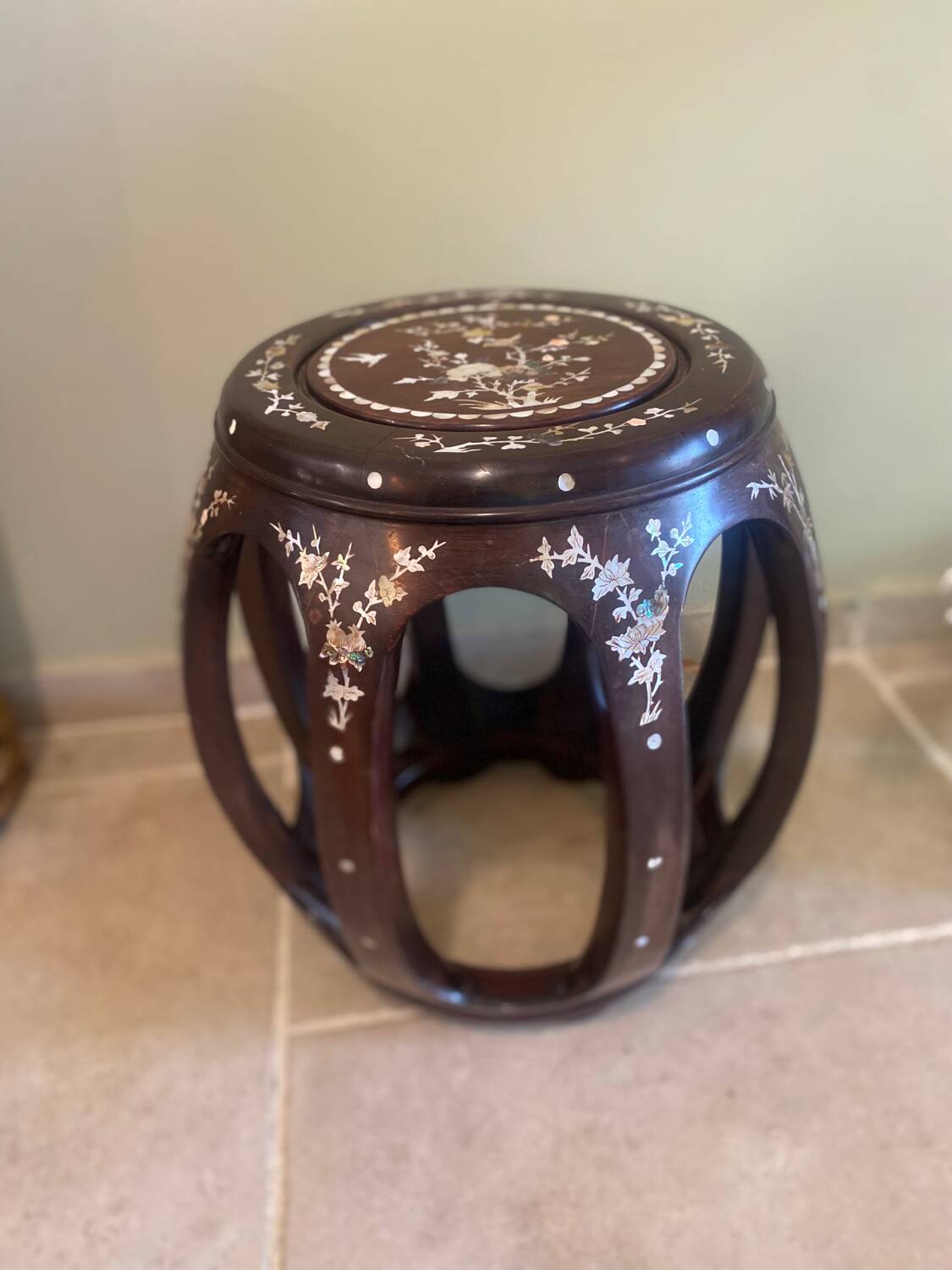 Mother-of-pearl inlay stool