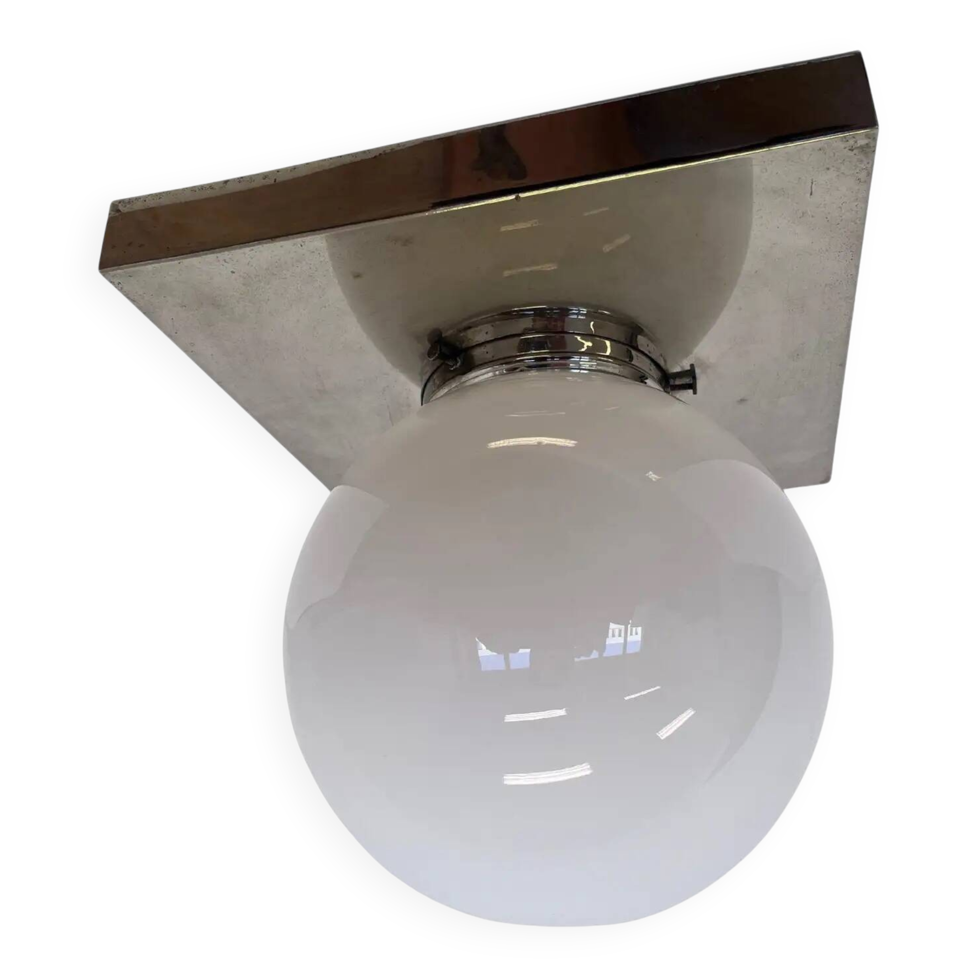 Plafonnier Bauhaus en chrome et verre / encastré, années 1930