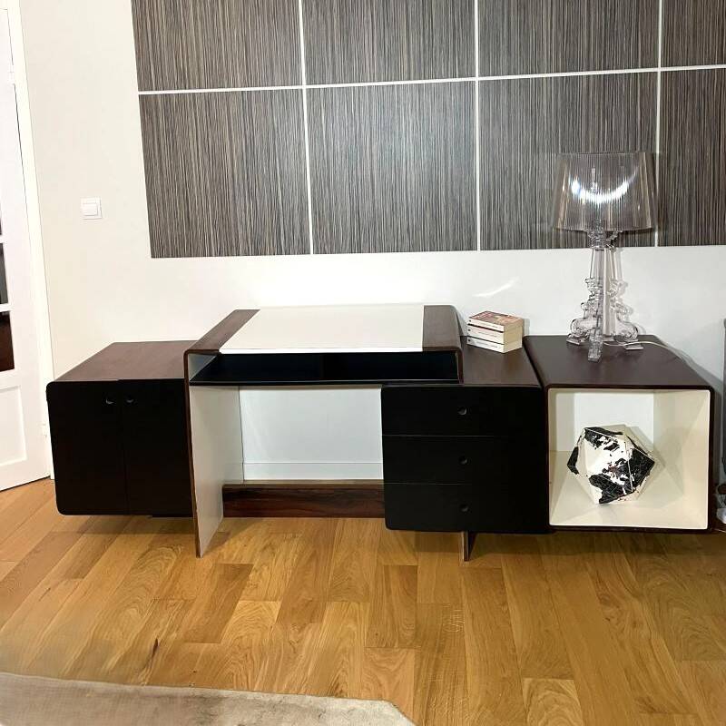 Space Age vintage desk from the 1970s in wood and black.