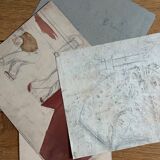 Paintings set of 4 drawings by Ed. Pannetier (1884-1965) Provence Côte d'Azur