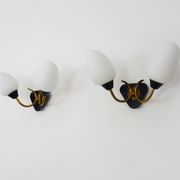 Pair of vintage Maison Arlus wall lights from the 50s in brass, opaline globe.