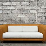 Vintage rattan sofa design 1970 ecru French terry fabric