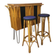 Rattan bar and its 2 stools 60s