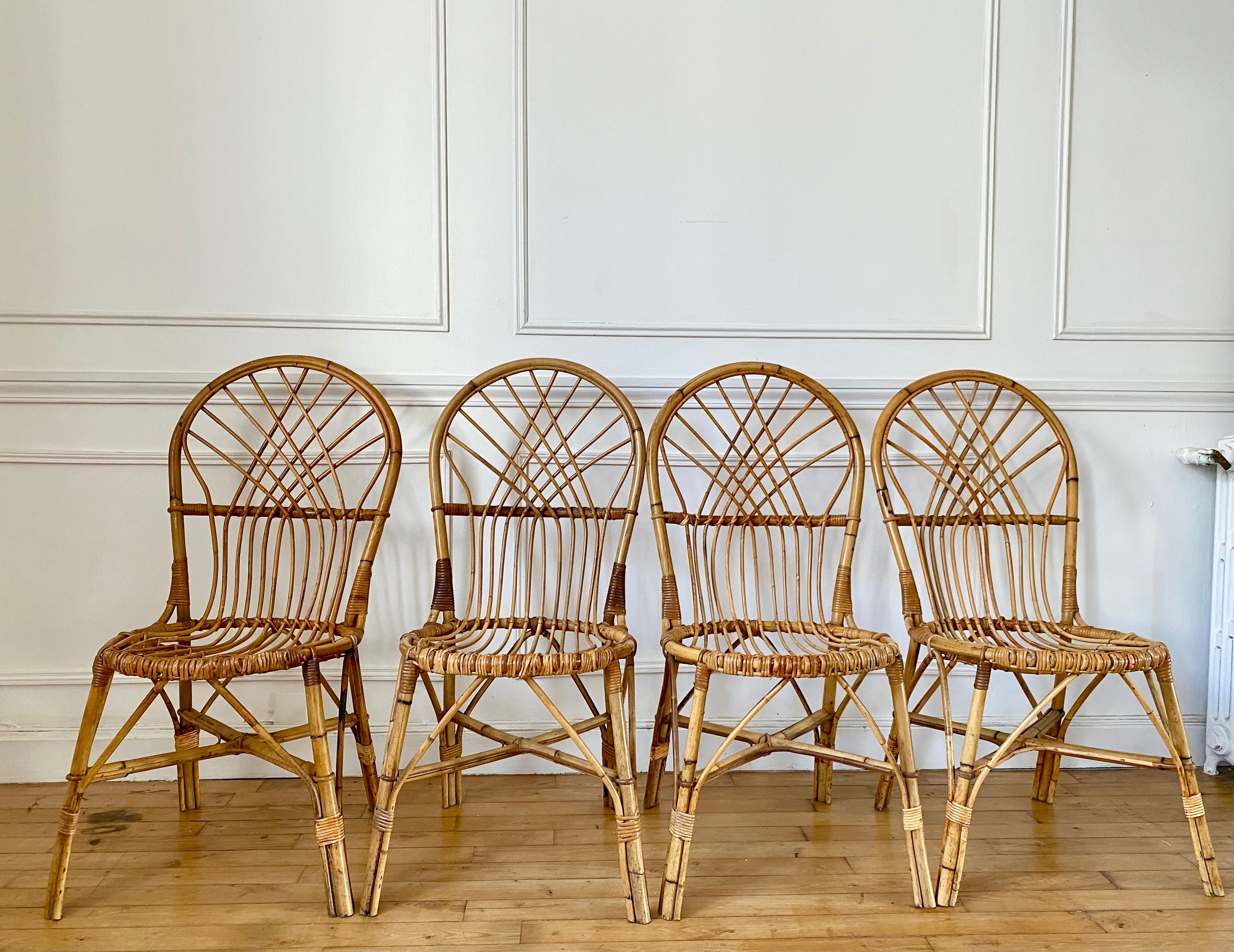4 vintage rattan chairs