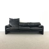Maralunga 3-Seat Sofa in black leather by Vico Magistretti for Cassina