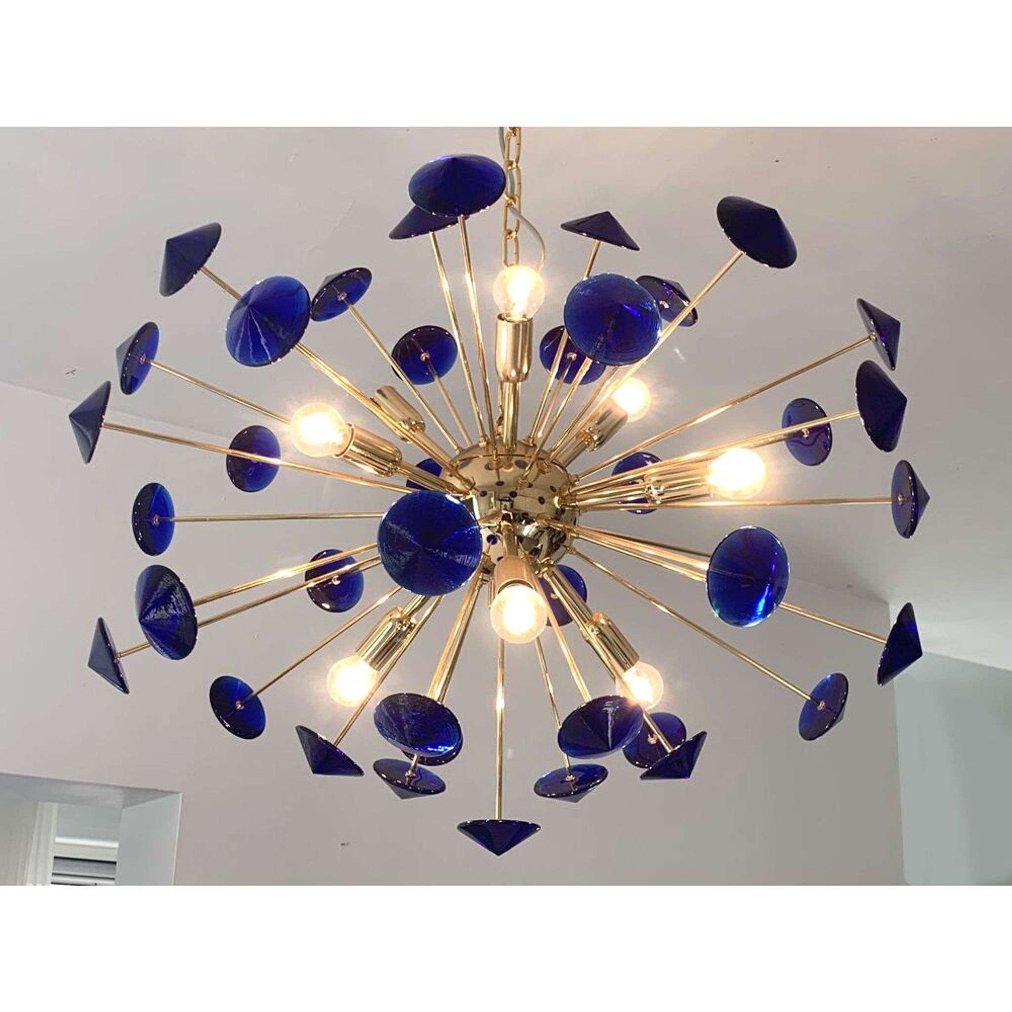 Lustre ovale en verre de Murano bleu « coni » spoutnik