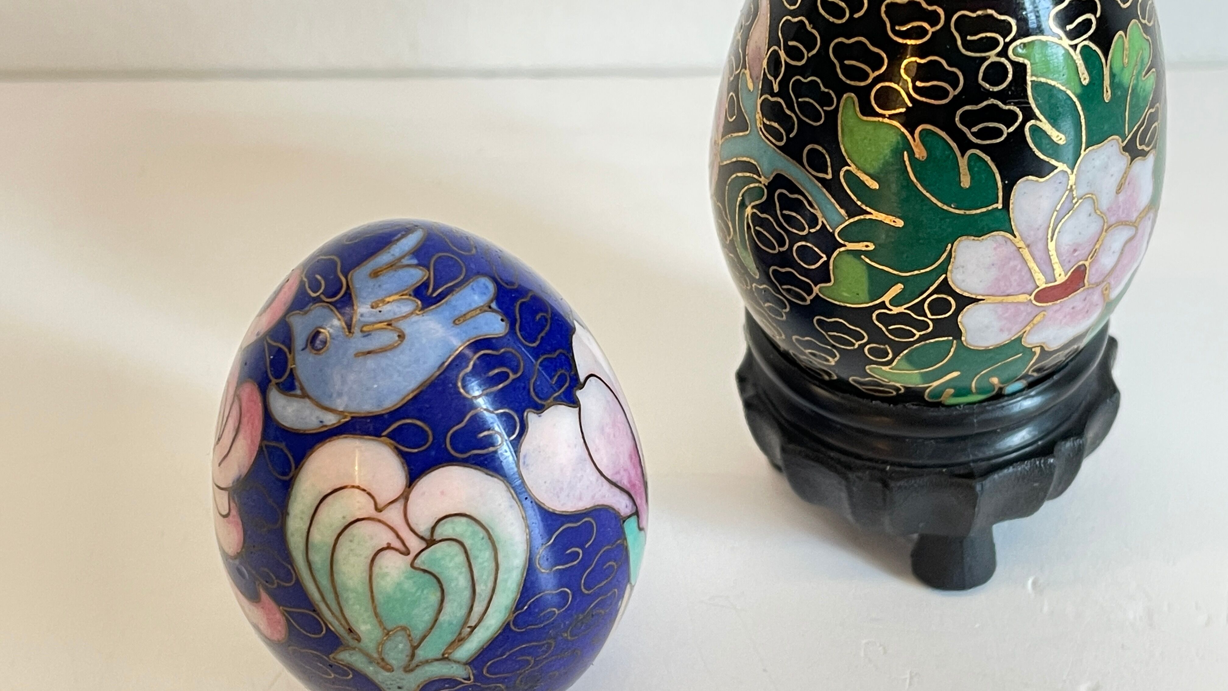 Vintage cloisonné enamelled eggs
