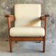 White armchair with armrests - varnished pine structure