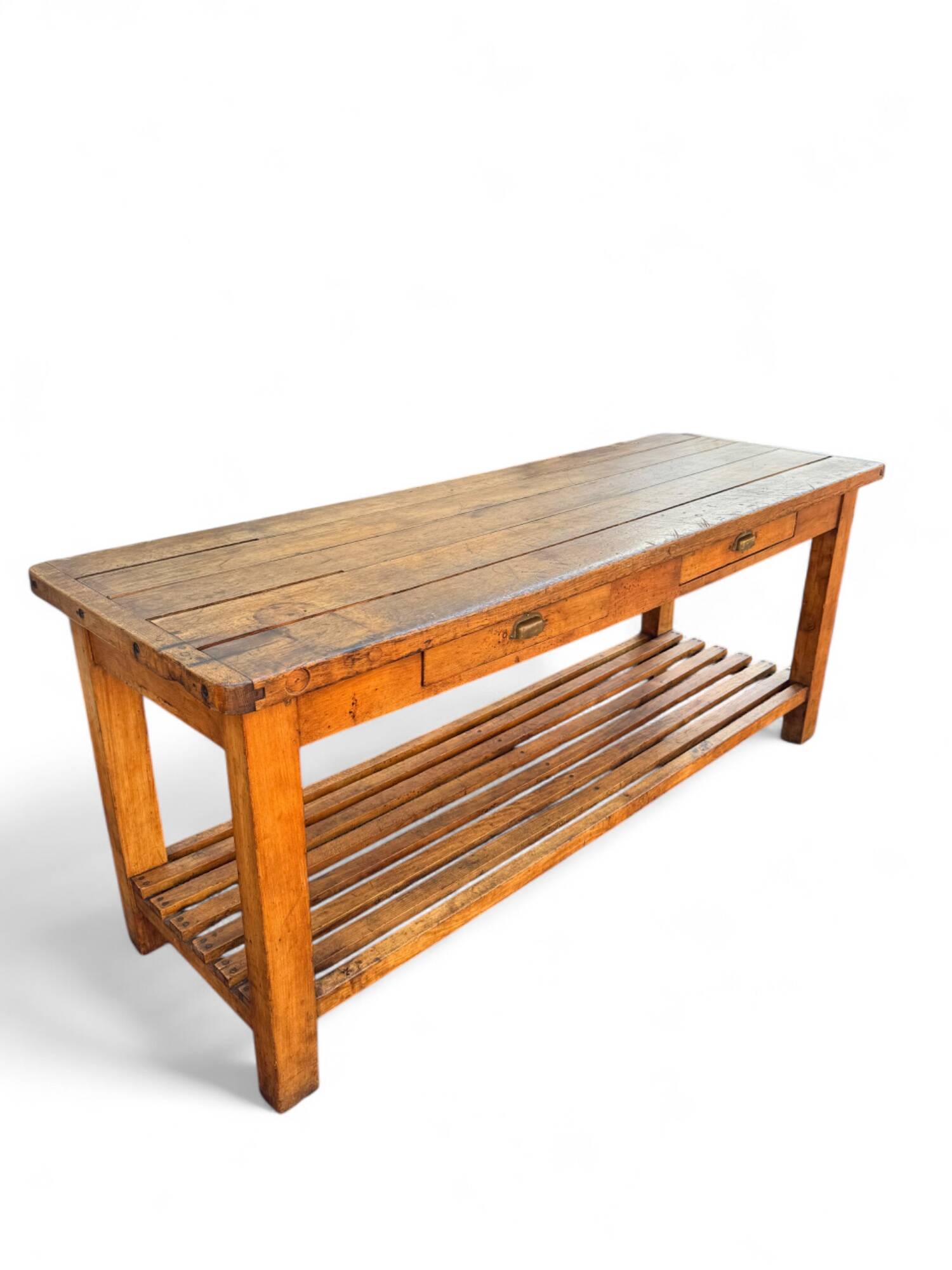 Large beechwood draper's table/counter, circa 1900s