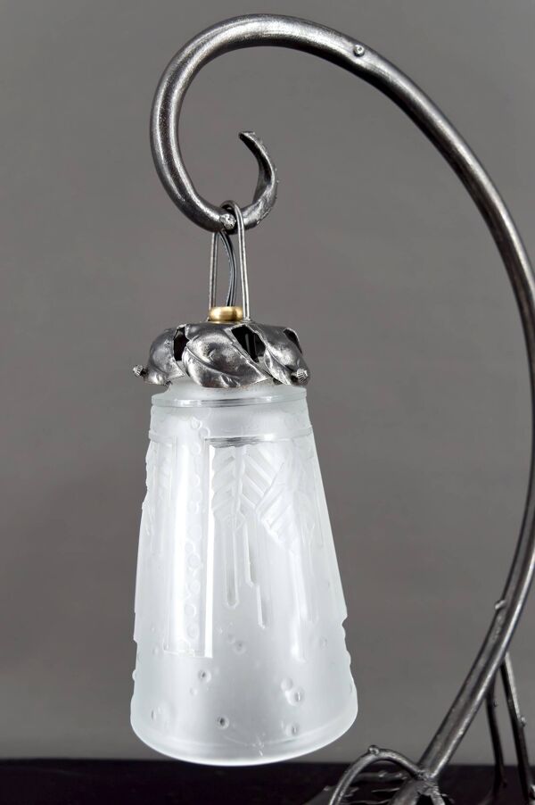 Lampe en Fer Forgé, ''Vigne'', Muller Frères Lunéville, Art Déco, c. 1930