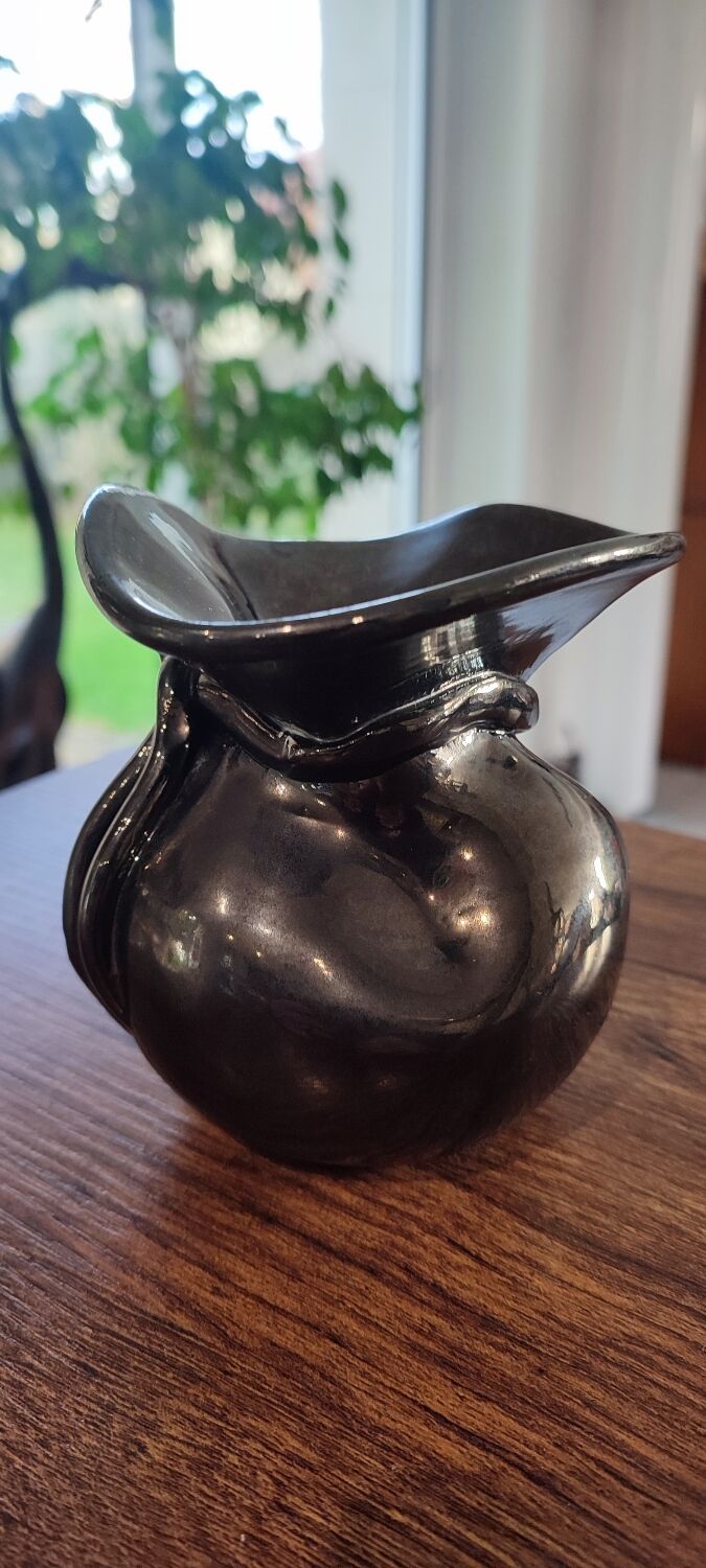 Iridescent ceramic vase from the 1960s, signed