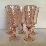 Five pink glass flutes model rosaline