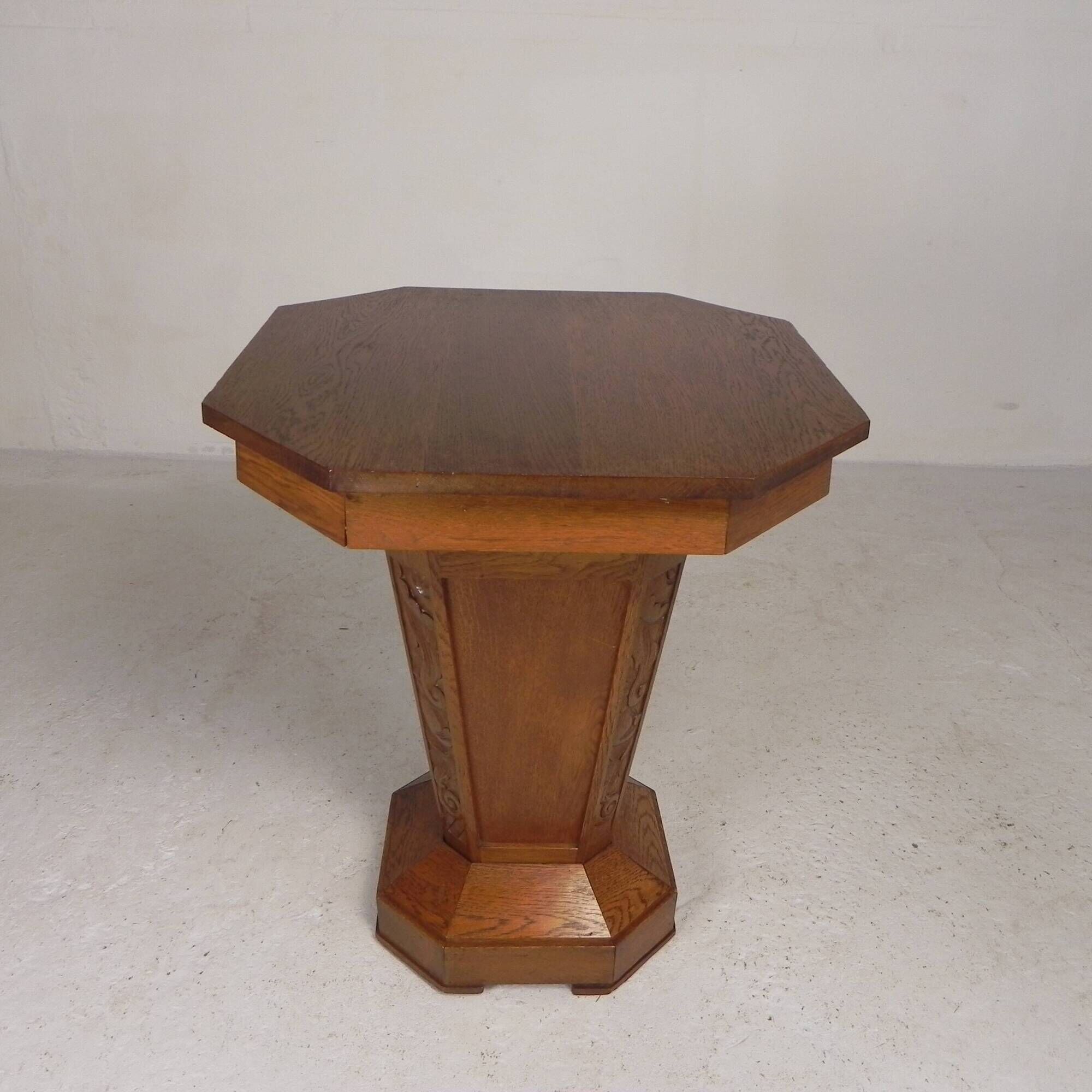 Table d'appoint octogonale Art Déco, chêne, années 1930