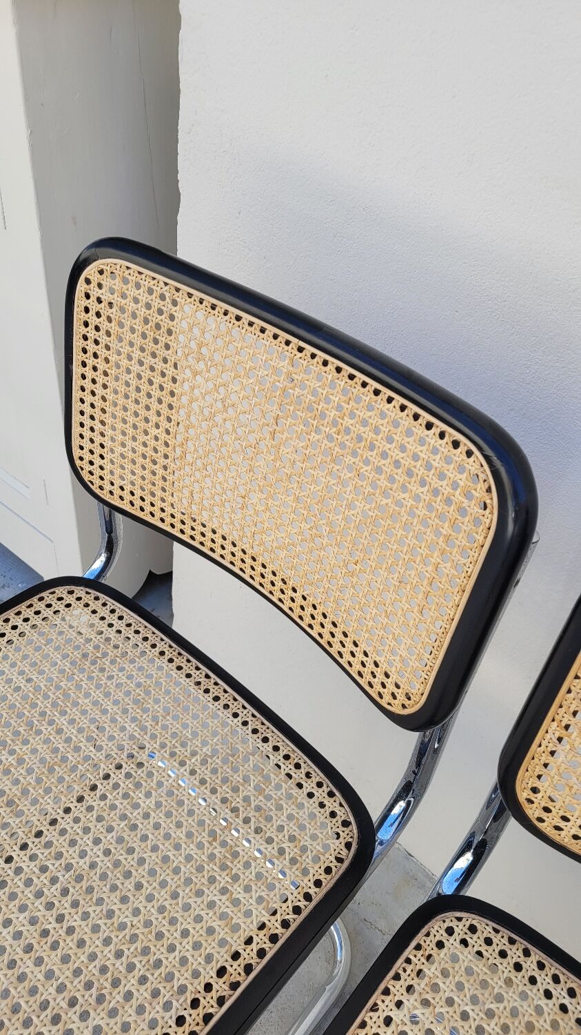 Série de 4 chaises Marcel Breuer modèle B32 signé Italy