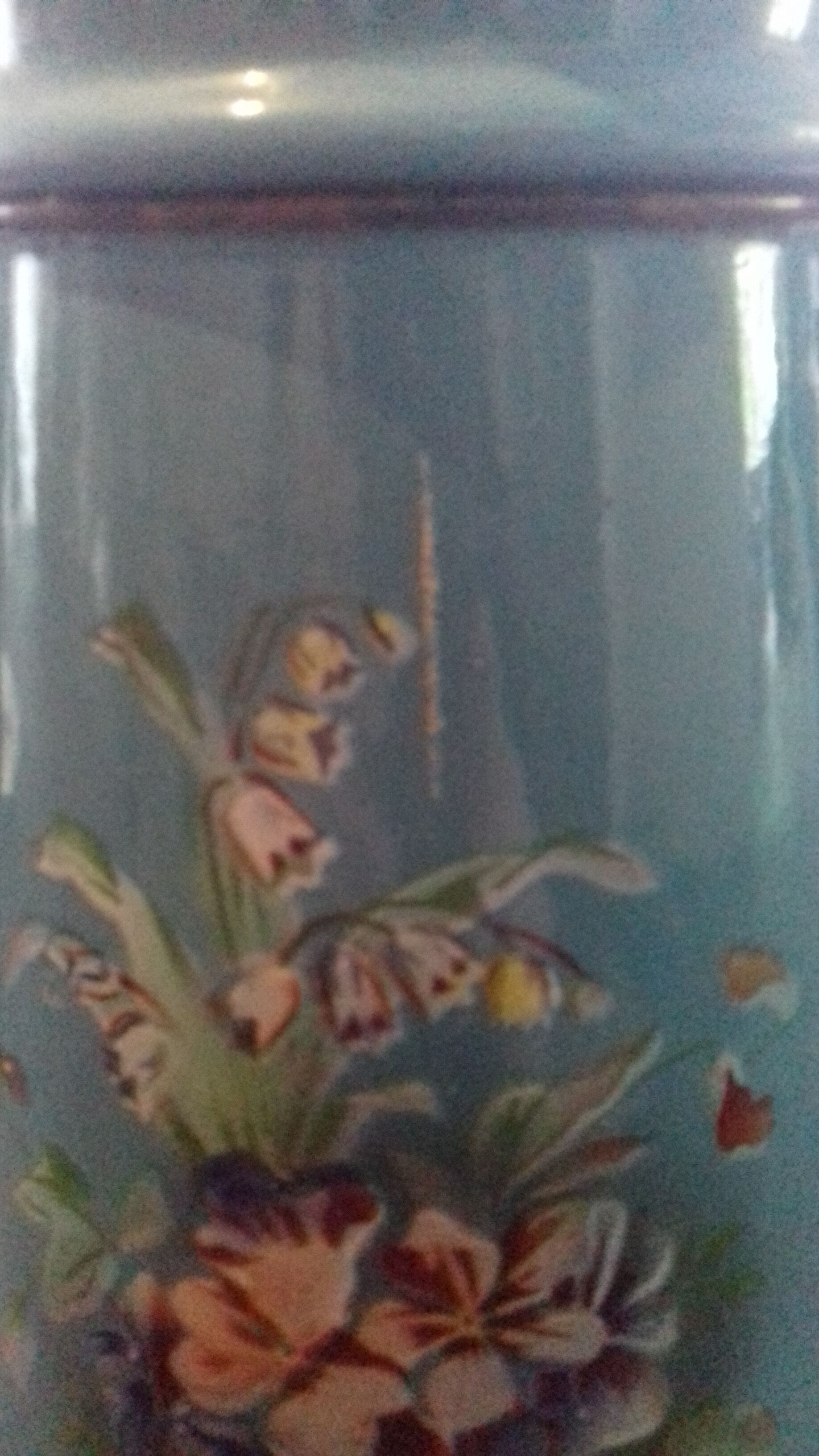 Blue enamelled coffee maker floral pattern