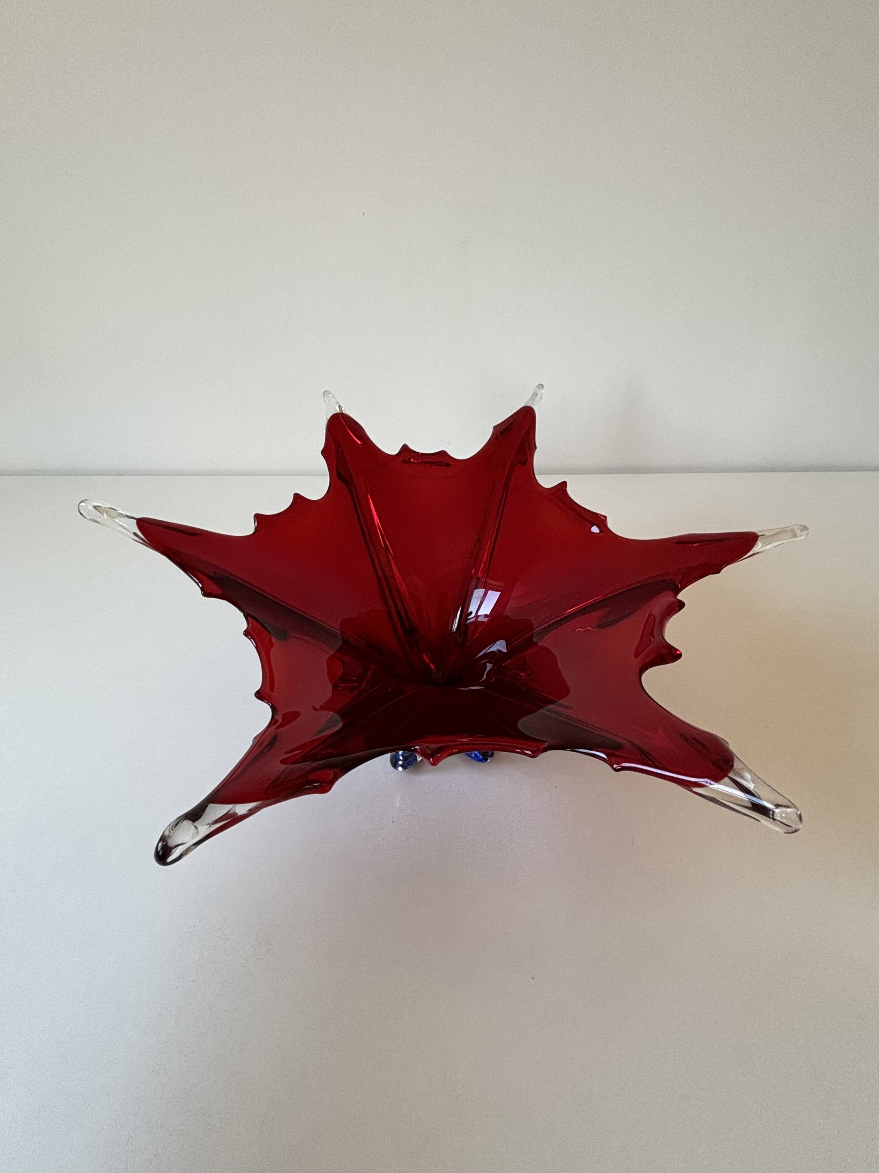 Important Murano blown glass centrepiece – Ruby red and blue
