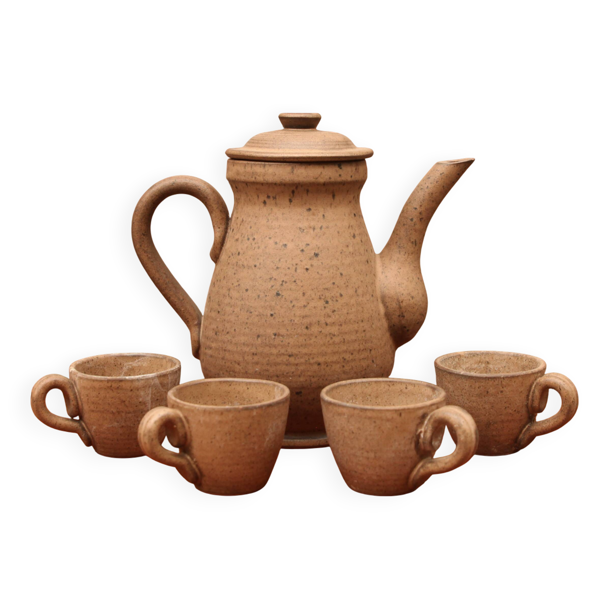 Vallauris stoneware coffee set, 4 cups and coffee pot