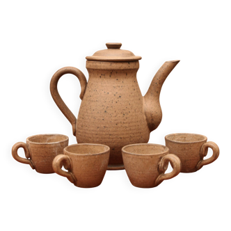 Service à café en grès Vallauris, 4 tasses et cafetière