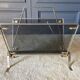 Foldable magazine holder in smoked glass and metal chrome dore 1970