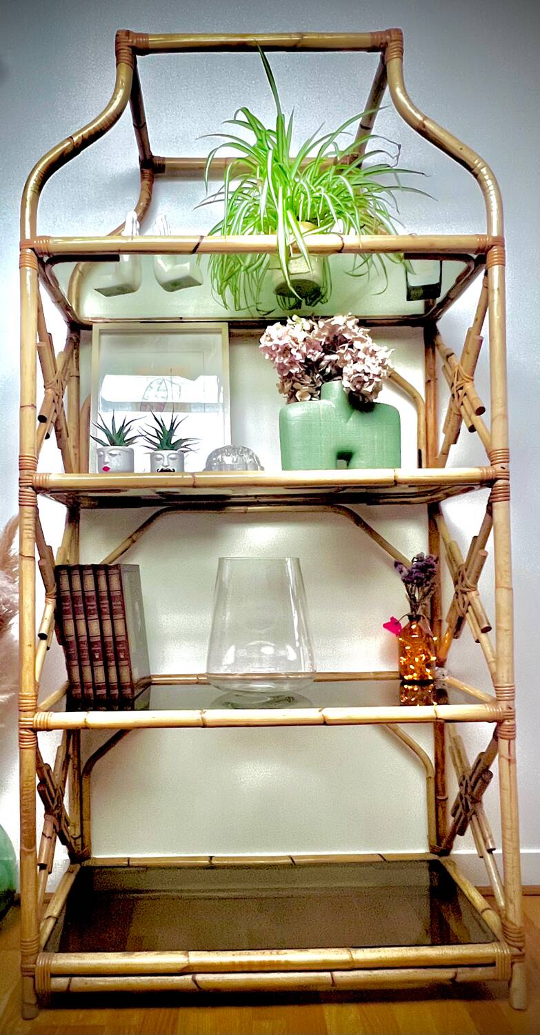 Rattan and glass shelf