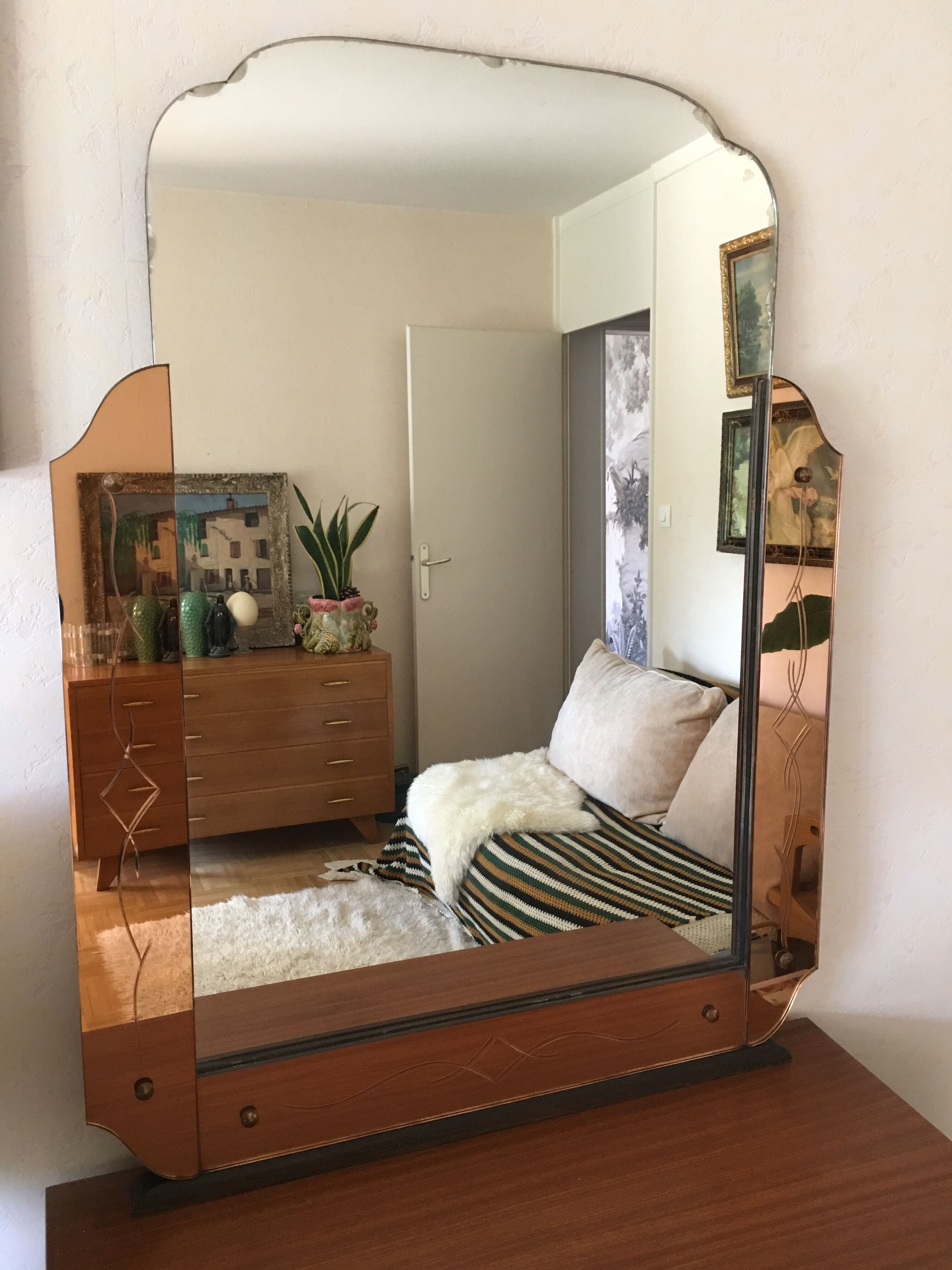 Venetian mirror art deco pink 77x101cm