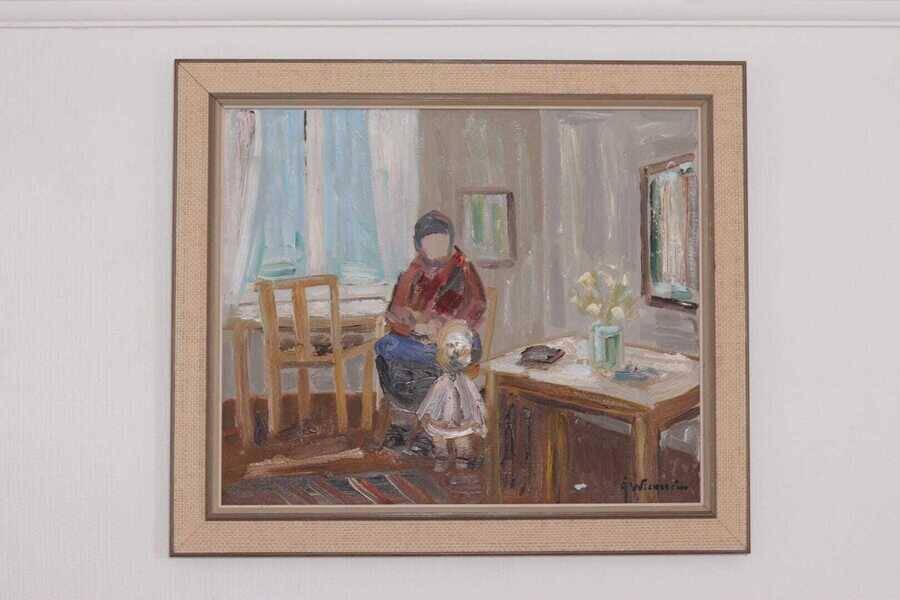 Original Swedish oil on canvas – “Figure in Interior” by Åke Wickström – vintage & framed – 57 × 66 cm