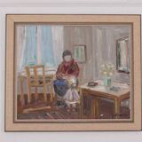 Original Swedish oil on canvas – “Figure in Interior” by Åke Wickström – vintage & framed – 57 × 66 cm