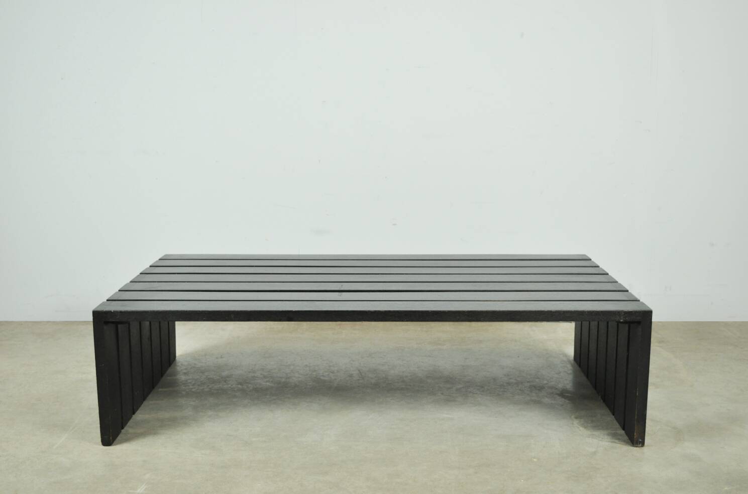 Vintage handmade wide SLATTED bench / side table, Netherlands 1970s