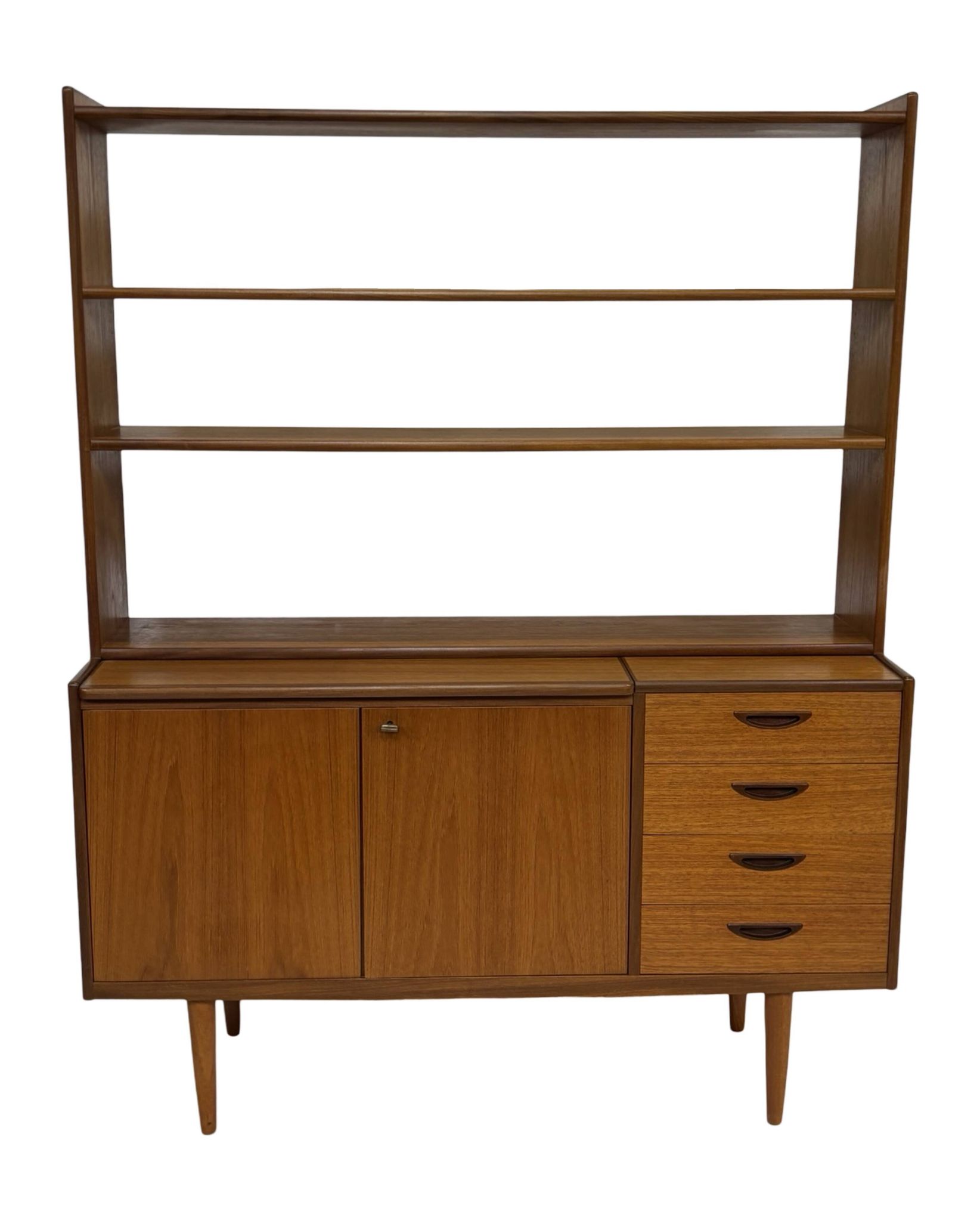 Armoire murale vintage en teck, bibliothèque, bureau, design danois, années 60
