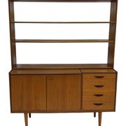 Armoire murale vintage en teck, bibliothèque, bureau, design danois, années 60