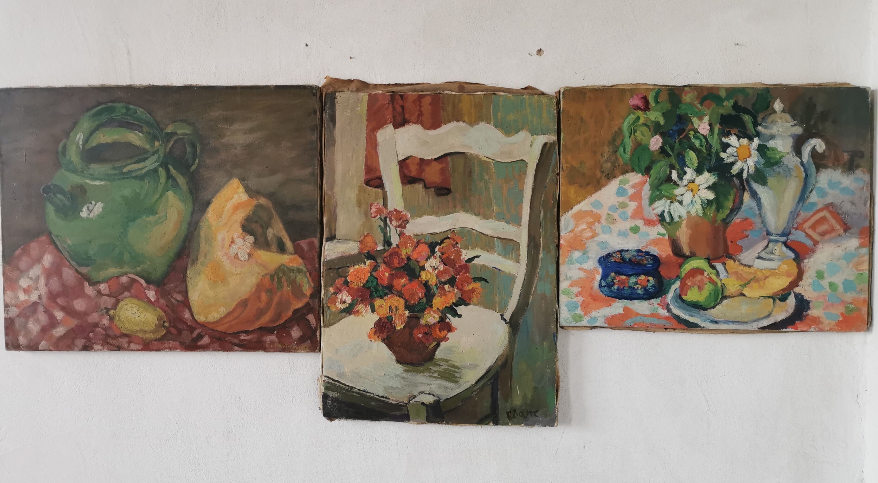 Set of 3 old still life paintings