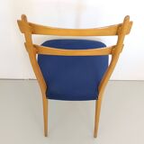 Vintage Maple Dining Chairs with Ultramarine Blue Fabric, 1950s, Set of 5
