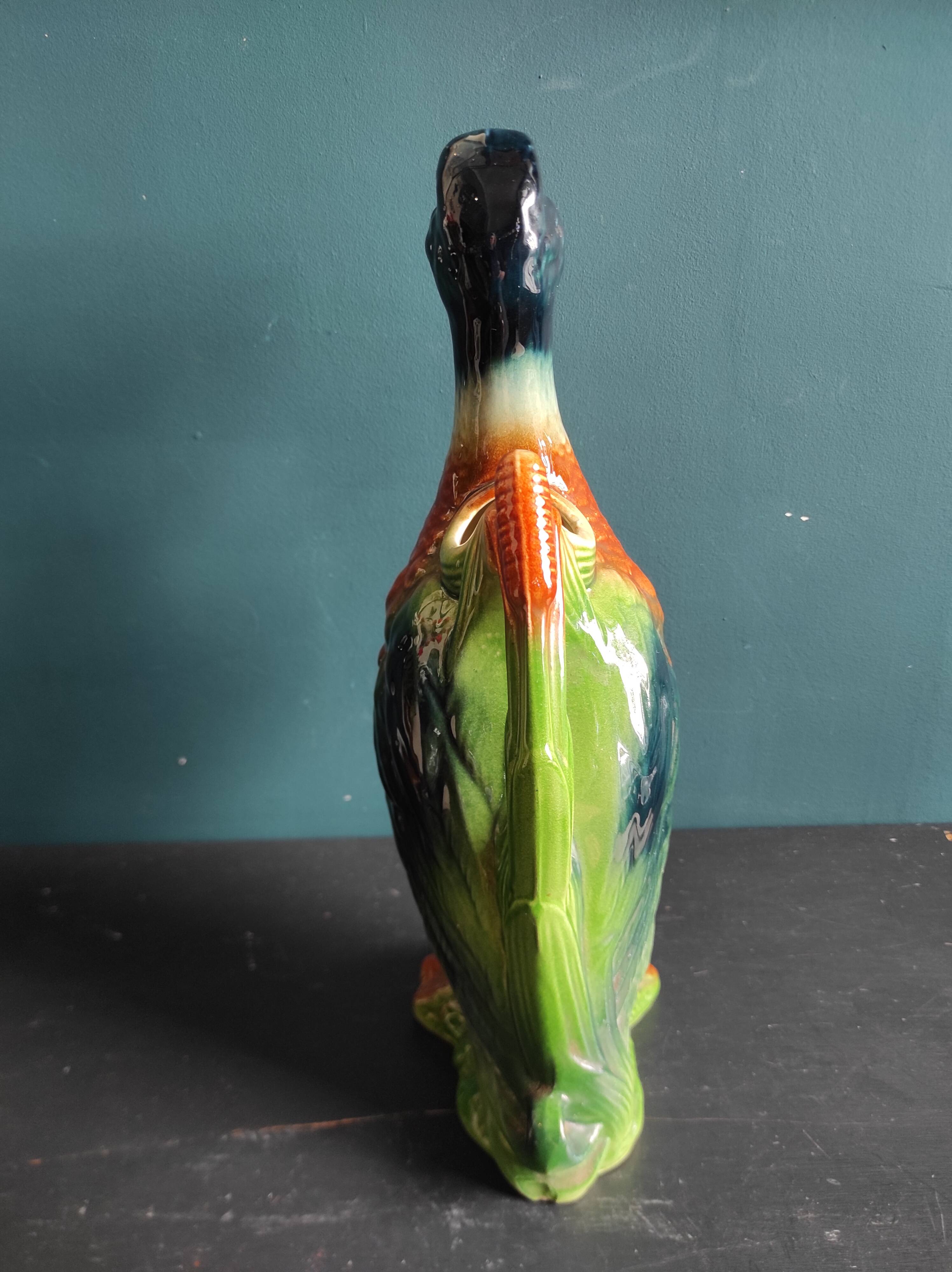 Pichet vintage français en forme de canard, Saint Clément, barbotine