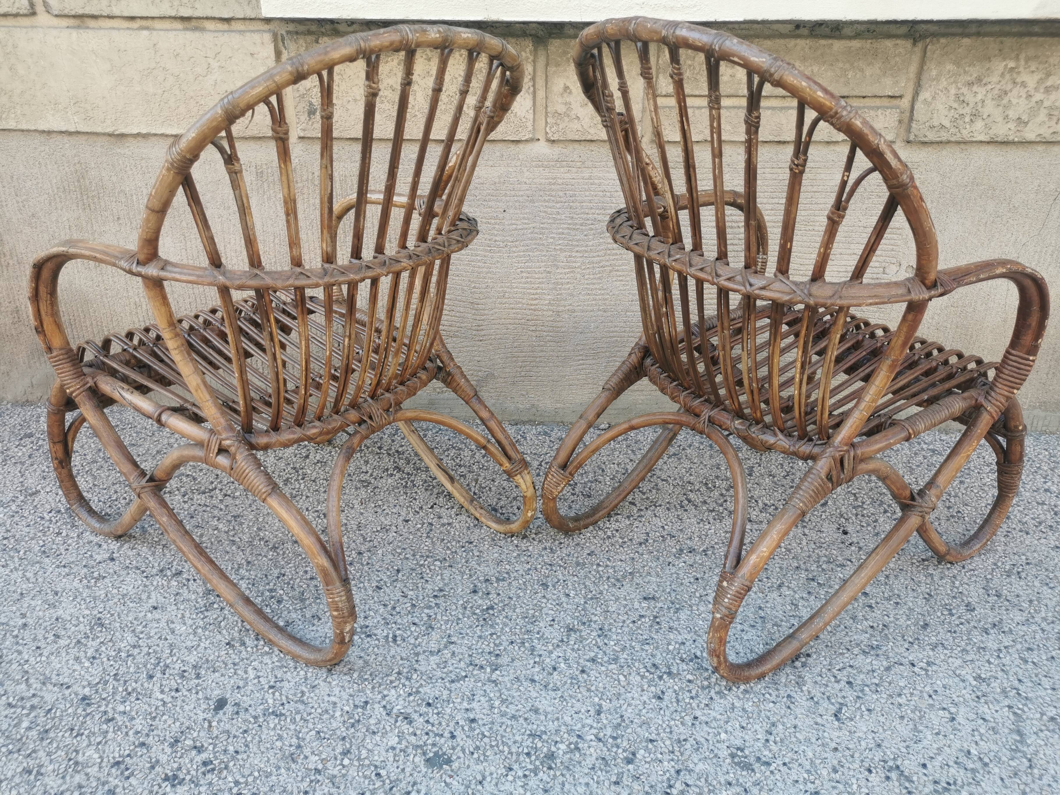 Pair of vintage rattan egg armchairs from the 60s