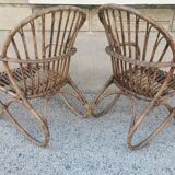 Pair of vintage rattan egg armchairs from the 60s