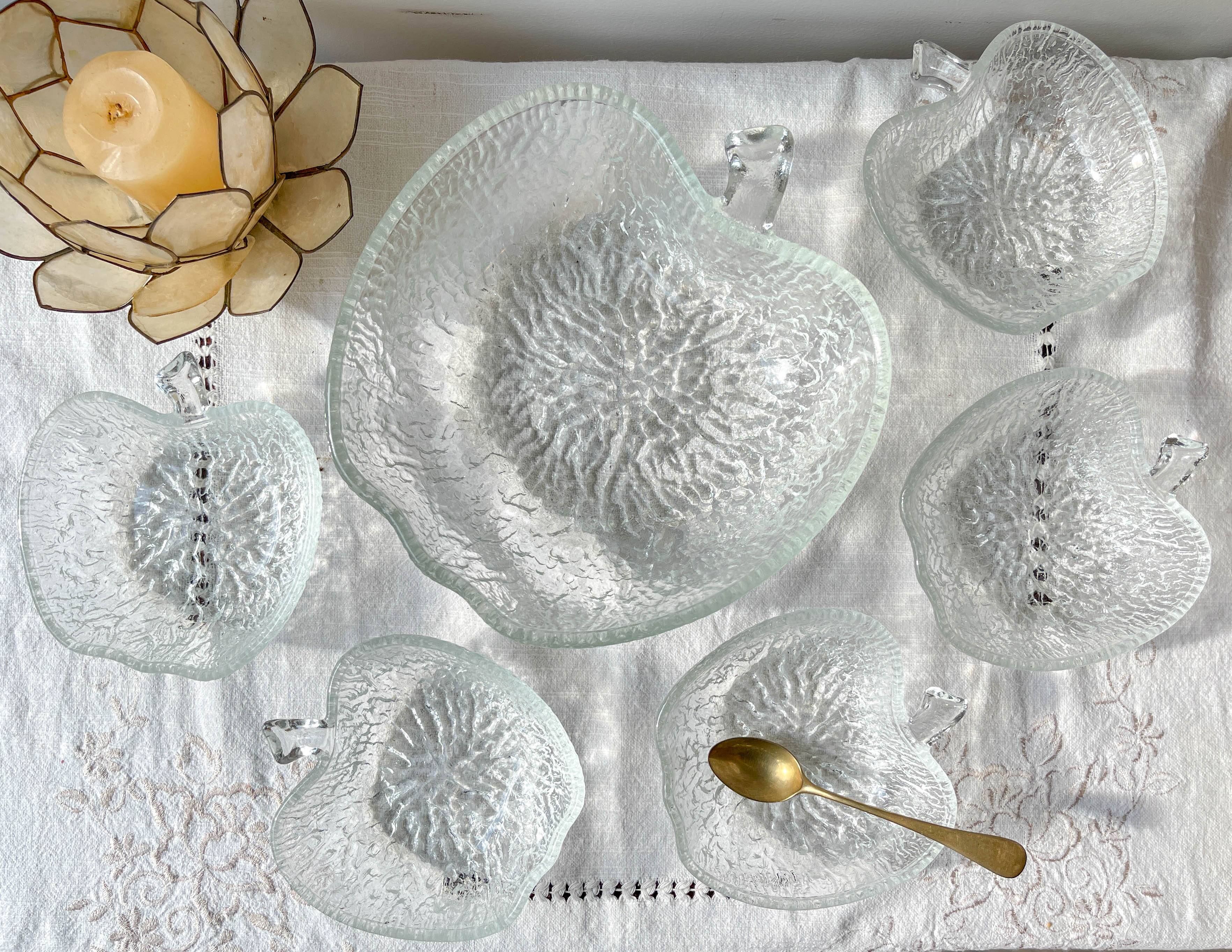 Vintage glass apple dessert set – 1 salad bowl + 5 bowls