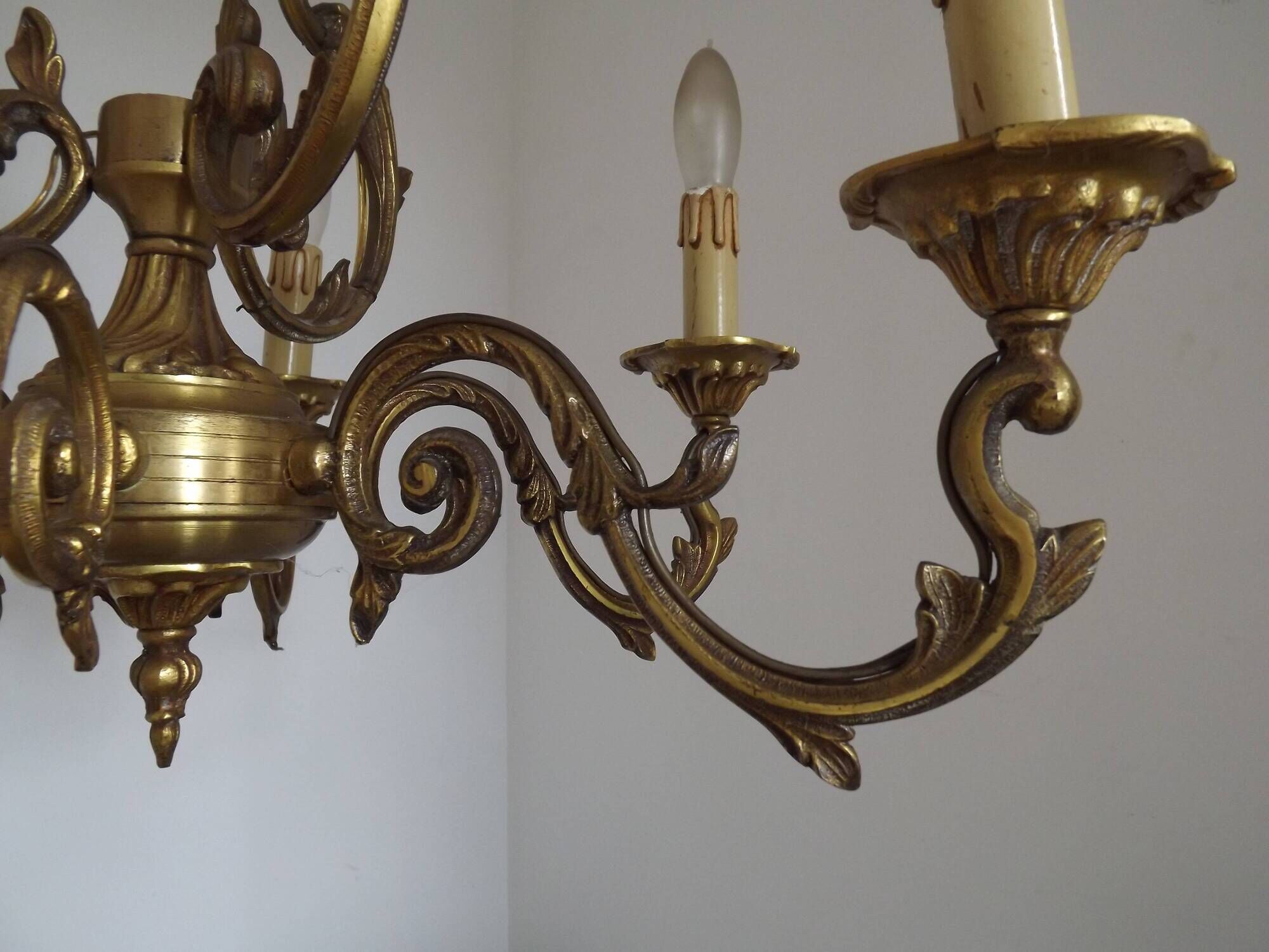 Large Antique French Art Nouveau Acanthus 6-Light Bronze Cage Candlestick