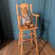 Doll high chair in wood – 1970s, foldable and on wheels