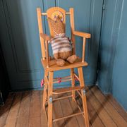 Doll high chair in wood – 1970s, foldable and on wheels