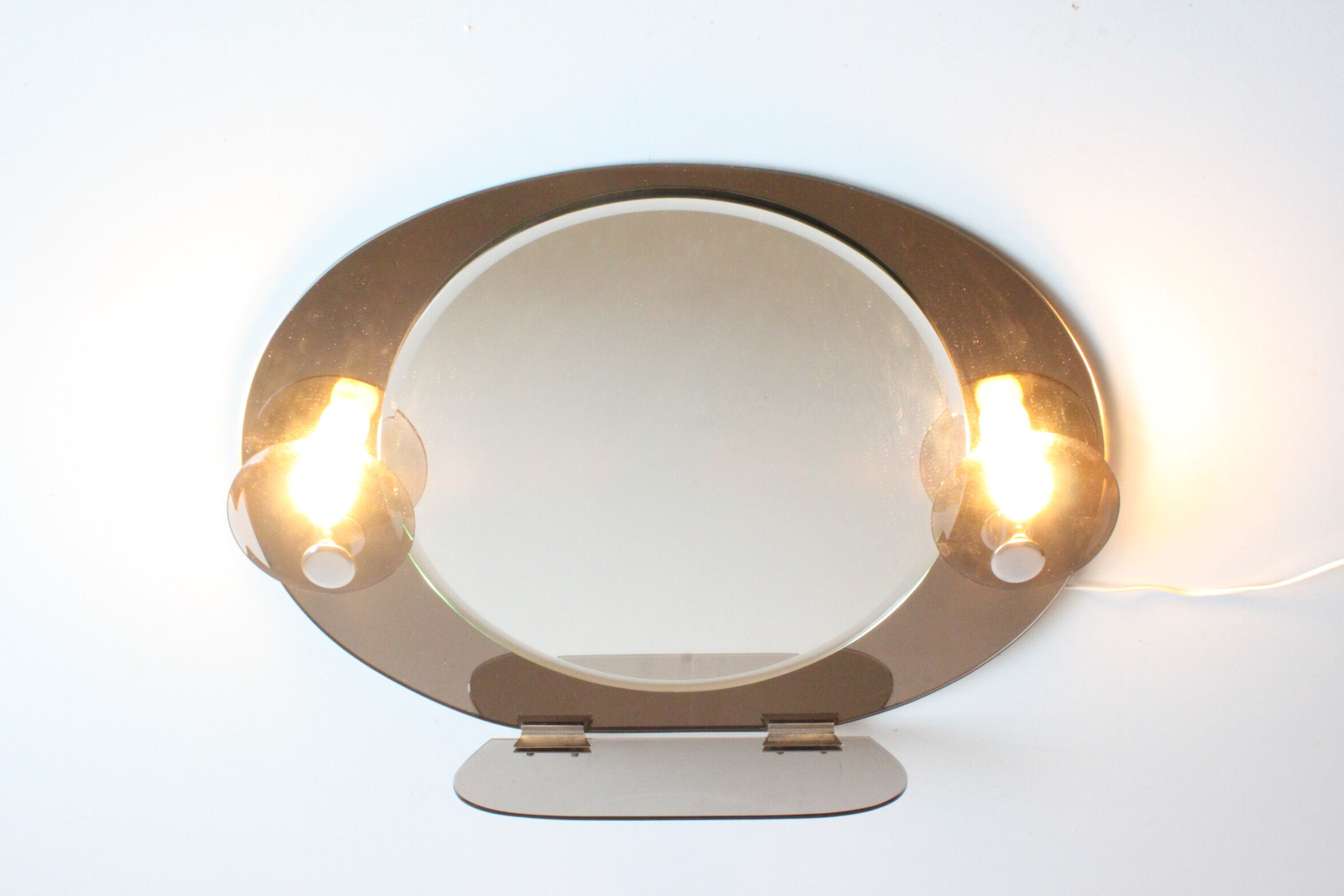 Space age smoked glass illuminated mirror, Italy 1970